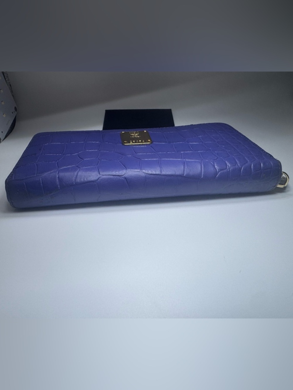 MCM Long Wallet Zip Blue Croc Leather Gold Hardware Continental Wallet Authentic - Picture 7 of 14
